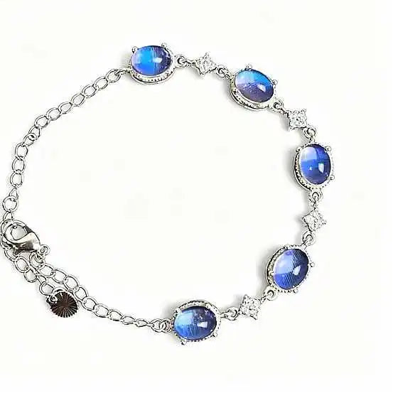Handmade Real Butterfly Wing Beaded Bracelet Sterling Silver with Four Morpho Wing Beads and White Zirconia Waterproof Resin Coated Butterfly Aura