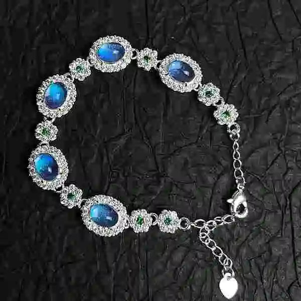 Classic Sophisticated Handmade Real Butterfly Wing Beaded Bracelet Sterling Silver with Five Morpho Wing Beads and White Green Zirconia Waterproof Resin Coated Butterfly Aura
