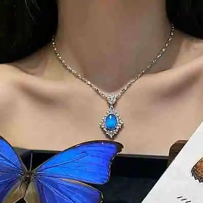 Elegant Handmade Real Morpho Butterfly Wing Necklace Sterling Silver Diamond-Shaped Pendant with White Zirconia and Waterproof Resin Coating Butterfly Aura