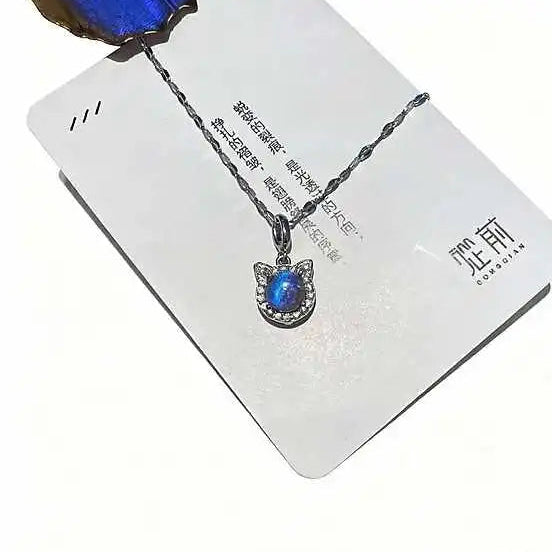 Handmade Real Morpho Butterfly Wing Necklace Sterling Silver Cat Pendant with White Zirconia and Tarnish Resistant Resin Coating Butterfly Aura