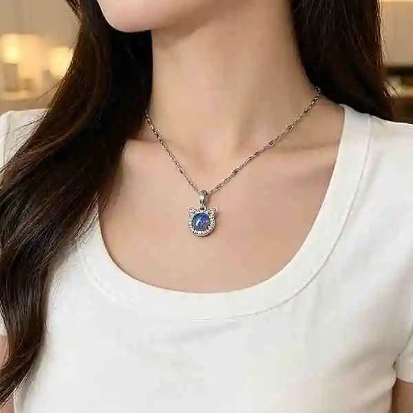 Handmade Real Morpho Butterfly Wing Necklace Sterling Silver Cat Pendant with White Zirconia and Tarnish Resistant Resin Coating Butterfly Aura