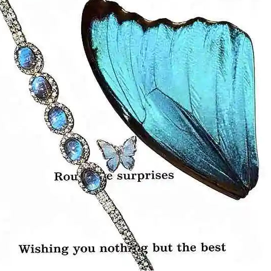 Lavish Handmade Real Butterfly Wing Pavé Link Bracelet Sterling Silver with Four Morpho Wing Beads and Full Zirconia Setting Waterproof Resin Coated Butterfly Aura