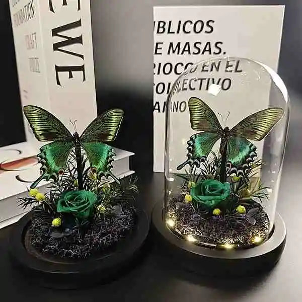 Real Black Butterfly Glass Dome with Preserved Flowers Dark Academia Home Decor Collector Gift from Butterfly Aura