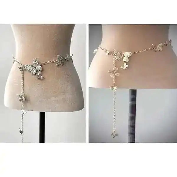A vintage butterfly layering necklace that doubles as a waist chain for women who love bold statement jewelry with an antique soul